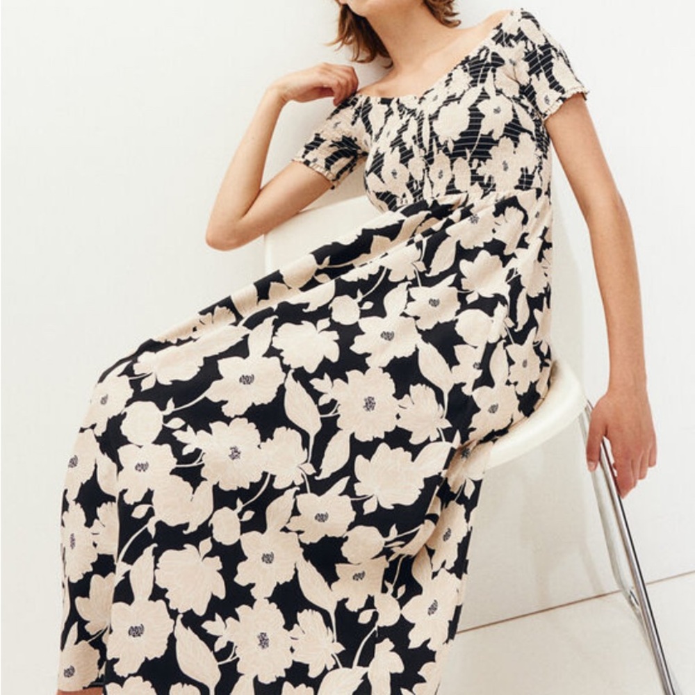 H&M Black and Cream Floral Maxi Dress